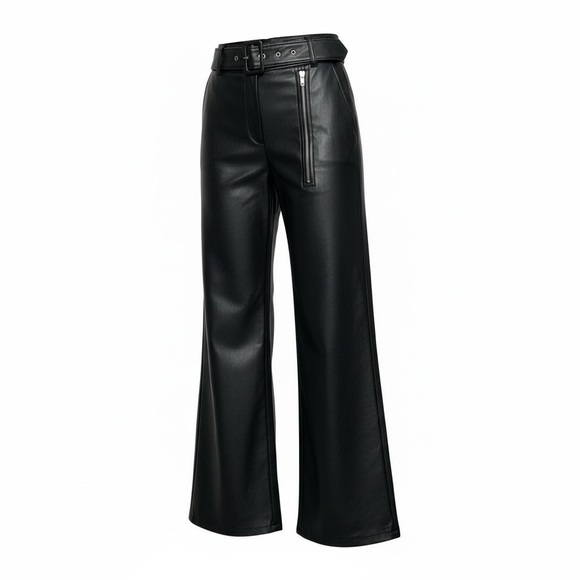 Black Wide Leg Leather Pants - Picture 3 of 7